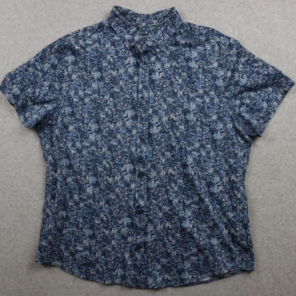 Express Shirt Mens Large 16-16.5 Casual Flex Button Up Blue Floral Short Sleeve